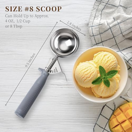 HOMURE H 4 oz Scoop, Large Ice Cream Scoop with Trigger, #8/ Half Cup