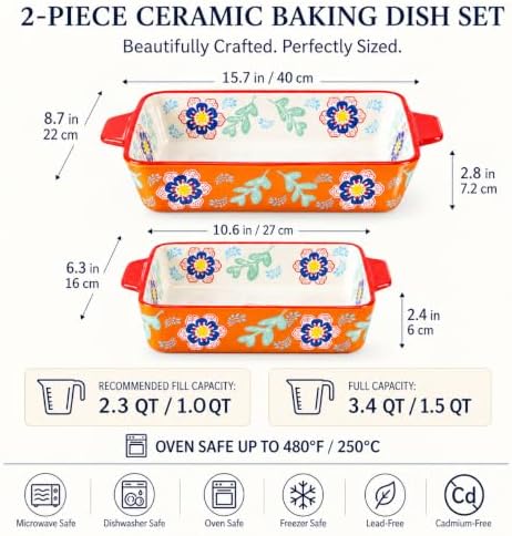 UniqueLife Ceramic Baking Dish Set, 2-Piece, 3.4QT & 1.5QT