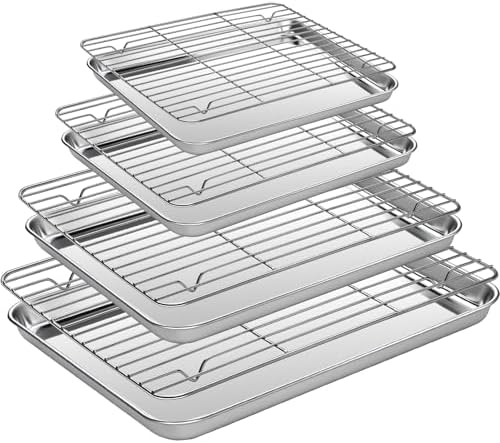 Baking Sheet Pan Set of 8, CEKEE Stainless Steel Cookie Sheets for