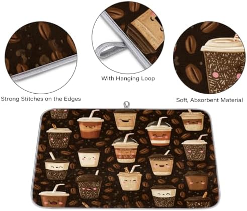 Dish Drying Mats for Kitchen Counter Coffee Beans Cups On Brown