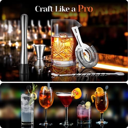 Cocktail Mixing Glass, veecom 18oz Crystal Bartender Kit, 5 Piece Bar