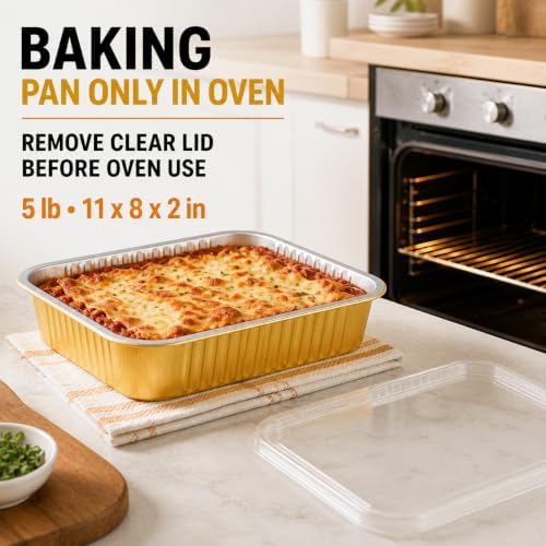 JARDLITE 20 Pack 11"×8"×2" Gold Aluminum Foil Pans with Lids Heavy