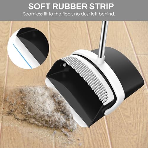 Broom and Dustpan Set, 51-in Adjustable Handle, Black&White