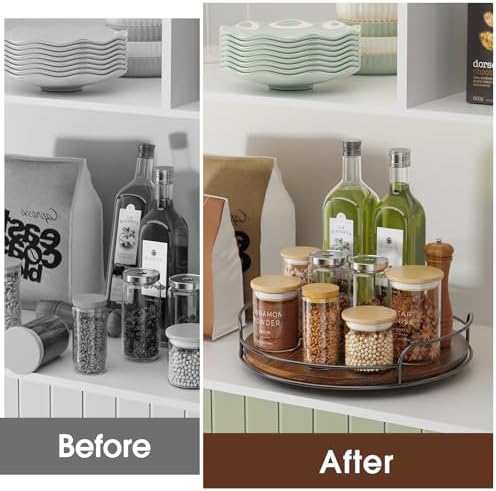 LAMU 2 Pack 9'' 10'' Lazy Susan Turntable Organizer for Table Top Cabinet, Wooden Lazy Susan for Kitchen, Pantry, Countertop, Bathroom Vanity, Spice Organization, Wood Decor