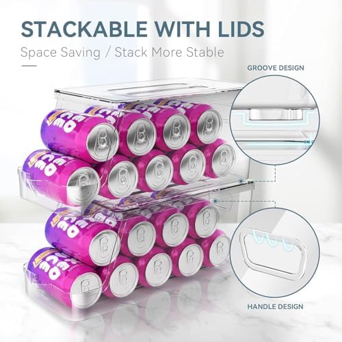 theaoo Soda Can Dispenser for Refrigerator with Lids, Stackable