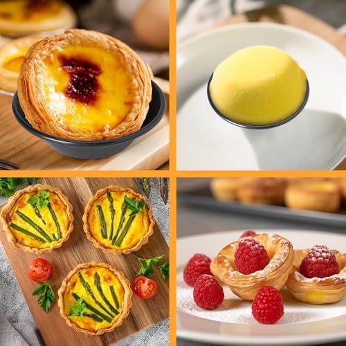12 pcs Egg Tart Molds, Quyimy 3" Mini Tart Pans, Non-Stick Carbon