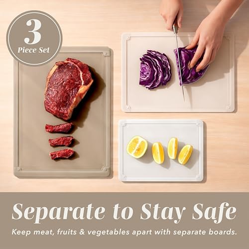 COOK WITH COLOR Extra Large Cutting Board Set, Jumbo-Sized Boards with Rubber Border for Enhanced Cooking Experience, 3-Piece, Brown