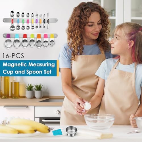 16PCS Magnetic Measuring Cups & Spoons Set,Heavy Duty 304 Stainless
