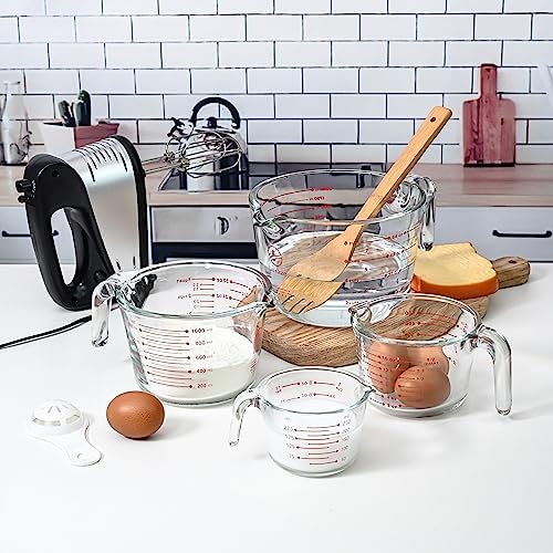 Le’raze Glass Measuring Cups Set of 4 – Heat-Resistant, Easy-Read