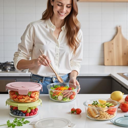 4 Cup/32oz Borosilicate Glass Meal Prep Containers with Vented Lids