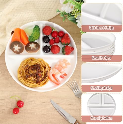 Lounsweer Set of 4 Pcs 9.5 Inch Ceramic Divided Plates for Adults