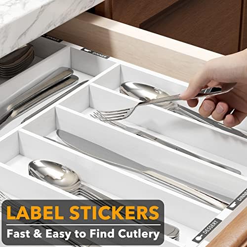 SpaceAid Bamboo Silverware Drawer Organizer with Labels, Kitchen