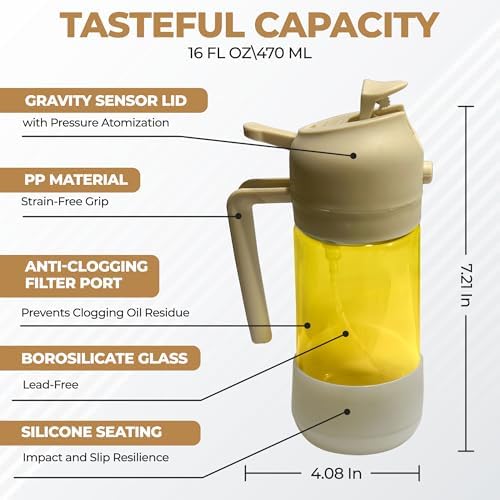 MBO 2-in-1 Olive Oil Spray Bottle, 16oz/470ml Glass Dispenser