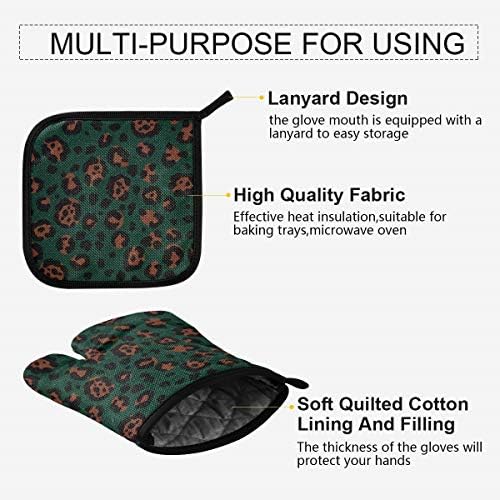 QMXO Animal Leopard Skin Pattern Oven Mitts Quilted Cotton Lining