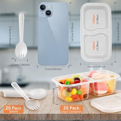 20 Set Snack Containers with Lids & Spoons, Transparent