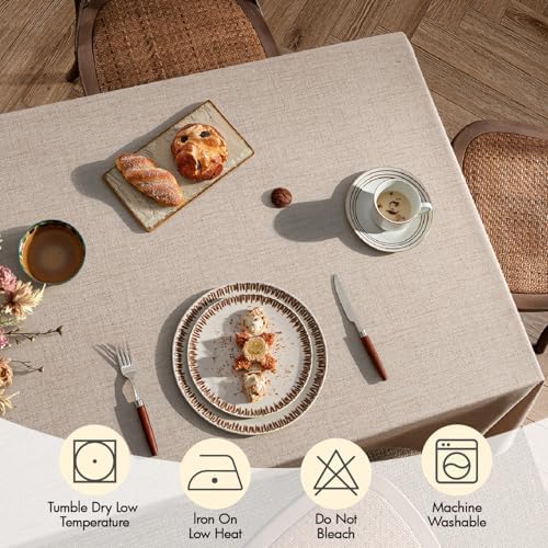 MIULEE Linen Textured Rectangle Tablecloth 60 x 84 Inch Natural Beige