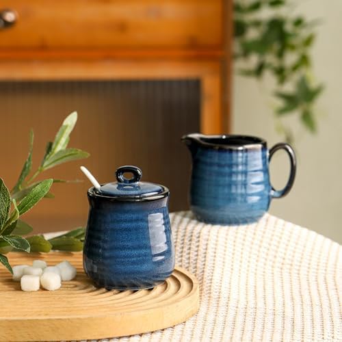 Ceramic Sugar and Creamer Container Set of 3,10 Ounce Cream Pitcher,11