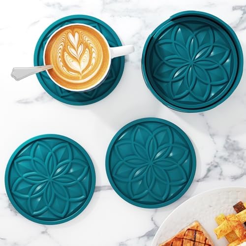 HFHOME Silicone Coasters Set with Holder - 6 Pack Drink Coasters for