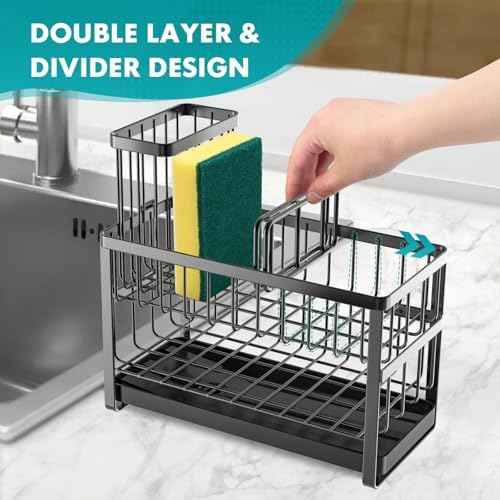 Sinnsally 2-Tier Kitchen Sponge Holder, Black