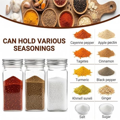 WUWEOT 24 Pack Plastic Spice Jars, 4 oz Spice Bottle Square Seasoning