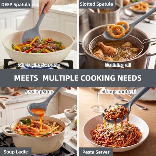 Silicone Kitchen Utensils Set, 9 PCS, Gray
