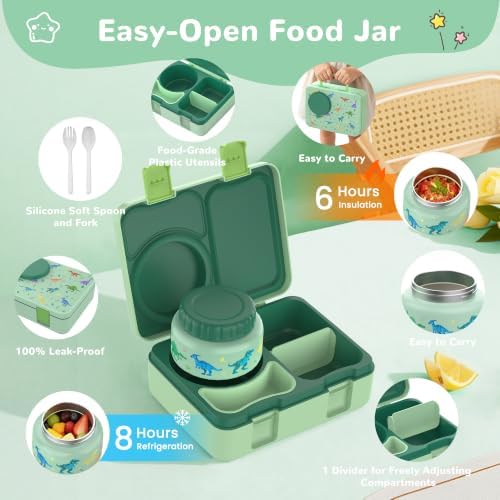 Bento Box for Kids, Leakproof Kids Lunch Box with 8.5OZ Thermo Food