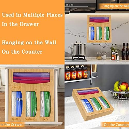 Food Ziplock Bag Storage Organizer For Kitchen Drawer, Bamboo Baggie