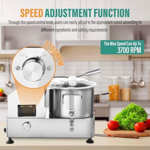 1800W Stainless Steel Food Processor, 6L Commercial Capacity