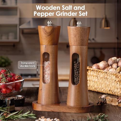 Wooden Salt and Pepper Grinder Set, 8 Inch Manual Pepper Mill