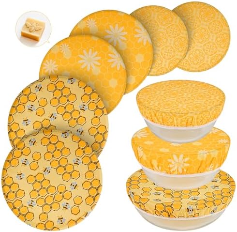 6 Pcs Reusable Beeswax Bowl Covers, 8/10/12 Inch