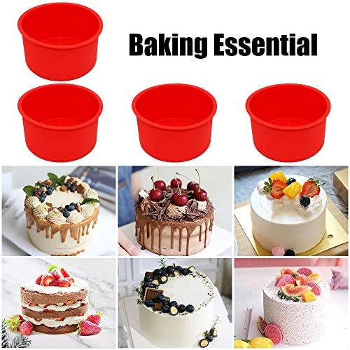 Silicone Mini Round Cake Molds, 4 Inch, Red, Set of 6