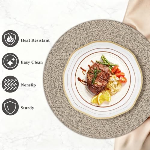 Round Placemats Set of 6, Cotton Rope Woven Table Mats, Hot Pads for