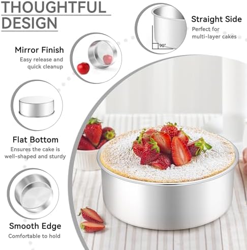 Leonyo 6 Inch Cake Pans Set of 2, Baking Pan Round Cake Tins, 3" Deep