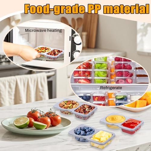 20 Pack Reusable Snack Containers with Lids - Double Compartment