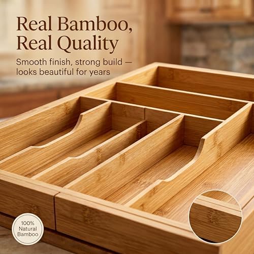 Liviys Cutlery Drawer Organizer for Kitchen Utensils, 13-20 Inches