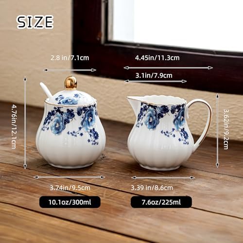 Agyiuns Ceramic Sugar and Creamer Set, 3 Piece with Cream Pitcher