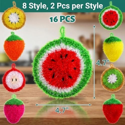 16 Pieces Fruit Dish Scrubber, Non-Scratch