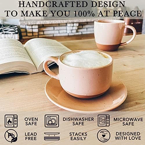 MORA Ceramics 8oz Cappuccino Mug Set of 4 - Ceramic Coffee Cups with