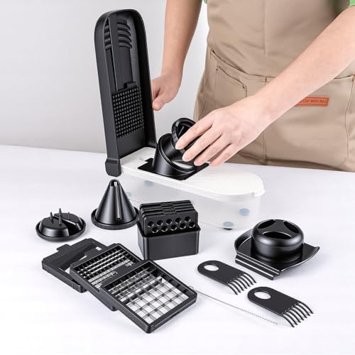 Vegetable Chopper with Container, 12-in-1, Black