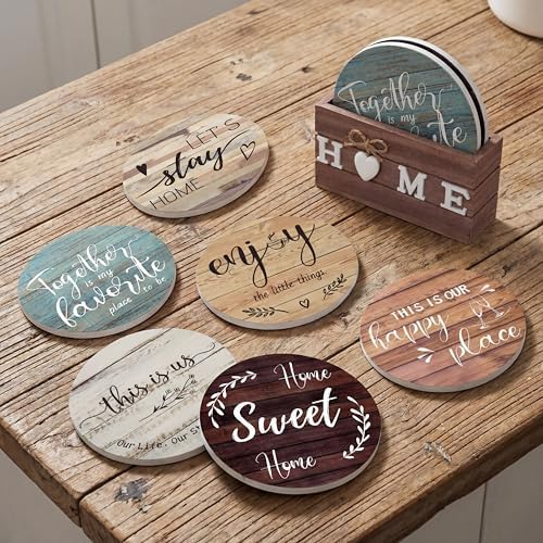 7" Trivets Set of 6 Mat for Hot Dishes with Holder, Farmhouse