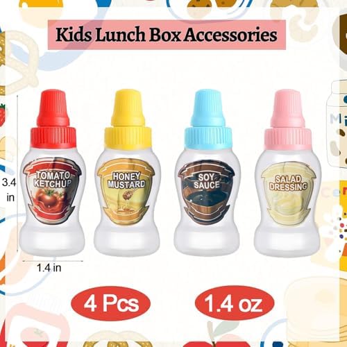 4 Pack Mini Ketchup Bottle for Lunch Box Lunches Accessories