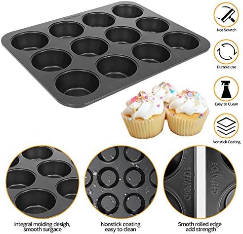 CHEFMADE 12 Cups Muffin Pan Set, 2 Packs Bakeware Non-Stick Cupcake