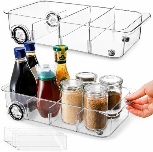 2 Pack Refrigerator Organizer Bin with Wheels, Roll Out Pantry Storage
