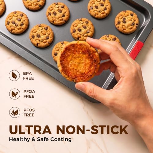 Kikcoin Nonstick Cookie Sheets for Baking Set of 3, Carbon Steel Sheet
