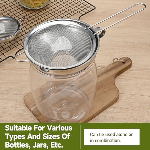 4 Pieces Stainless Steel Funnels with Fine Mesh Strainer Wide Mouth