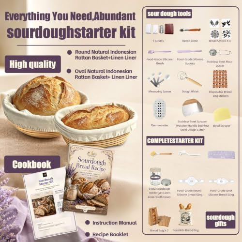 Sourdough Starter Kit, 9" Round & 10" Oval Banneton Basket