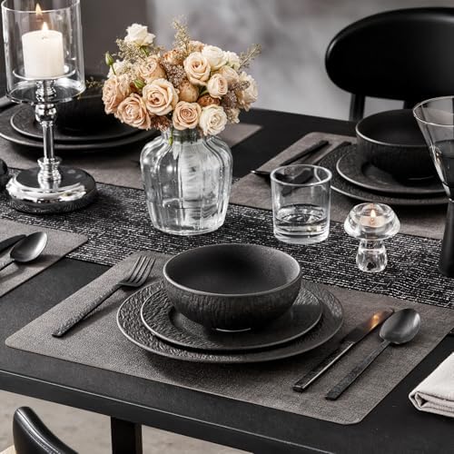 12-Piece Black Dinnerware Sets with 20-Piece Flatware