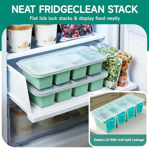 Tvmania 2-Pack Silicone Freezer Trays with Lids, 1 Cup, 4-Compartment