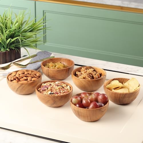 Set of 6 small acacia wood dessert bowls 4.2 * 2 inches | 8 oz