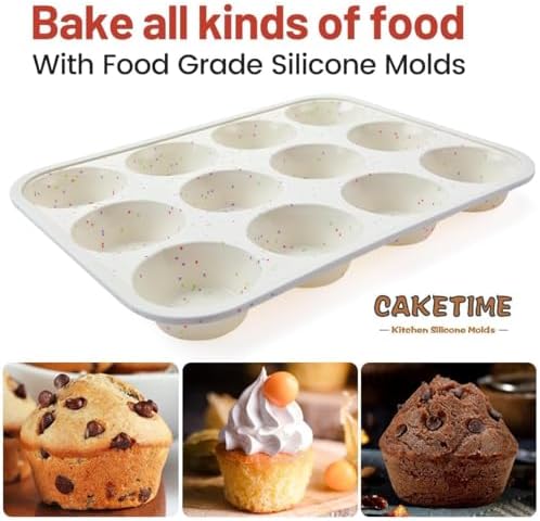 CAKETIME Silicone Muffin Pan, Metal Reinforced Frame Cupcake Pan 12